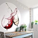 große Fototapete Küche Weingläser Vliestapete Rund Fotografie Rotwein trifft auf Weißwein Esszimmer Wandbild Ø140 cm