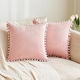 MIULEE 2er Set Kordsamt Kissenbezug Pompon Samt Sofakissen Dekokissen Zierkissen Dekorative Kissenbezüge Kissenhülle Zierkissenbezug für Sofa Wohnzimmer Schlafzimmer Cafeteria 50x50cm Rosa
