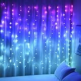 BECCOBEAT Vorhang Lichterkette für Mädchen Schlafzimmer Einhorn Meerjungfrau 160 LED Rosa Lila Blau für Party Weihnachtsdekoration Martim Martime Deko (160LED)