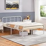 Yaheetech Metallbett mit Lattenrost Bettrahmen mit Kopfteil Doppelbett Gästebett Einzelbettgestell Bettgestelle für Gästezimmer Schlafzimmer 140 x 200 cm, Weiß