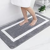 Homaxy Badezimmerteppich Badematte rutschfest Waschbar Badteppich Weiche Mikrofaser Hochflor Badvorleger – 60 x 120 cm, Grau