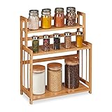 Relaxdays Gewürzregal Bambus, verstellbar, Küchenorganizer für Gewürze, platzsparend, 3 Etagen, HBT 50x41,5x18 cm, natur