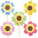 2 Stück Sonnenblumen-Windmühlen 25cm Sonnenblume Rasen Windräder Deko Sonnenblume Windmühle Wind Spinner für Rasen Gartenparty Hof, 40 cm Hoch (Farbe Zufällig)