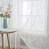 MIULEE Gardinen Spitze-Wunderschöne Weiß Blumen Bestickte Spitzengardinen, 2er Set Transparent Vorhang Spitze Vintage, Voile Spitzenvorhänge mit Ösen für Wohnzimmer Schlafzimmer Dekor, 2XH245 x B150cm