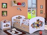 BDW Kinderbett Super Hunde Paw - Babybett mit Matratze und Schublade - Bequem und Langlebig Rausfallschutz Bett - Kinderzimmer - Leichte Birne (Motiv 3) - 180x90