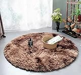 LYKEJI Runder Teppich, Langflor, Modern, für Wohnzimmer, Schlafzimmer, Esszimmer oder Kinderzimmer, Komfortable Hochflor-Bodenmatte Anti-Rutsch-Teppich (120cm X 120cm, Brauner Tie-Dye)