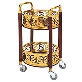 Runder Barwagen/Vintage Gold/Silber Luxus Skeleton Hotel Palace Weinwagen, Essenslieferwagen/Doppelter Clubhaus-Snack-Kuchen-Handwagen / 15,7''X15,7''X31,5'' (Gold)