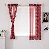 MIULEE Voile Marokko Vorhang Sheer mit Ösen Transparente Optik Gardine Ösenschal Wohnzimmer Fensterschal Luftig Lichtdurchlässig Dekoschal für Schlafzimmer 2er Set 145 x 140cm (H x B) Wein rot