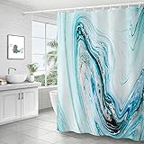 Duschvorhang 120x200 Hellblauer Abstrakter Marmor Duschrollo Stoff Polyester Wasserdicht Anti Schimmel mit 12 Haken, Badevorhang für Badezimmer