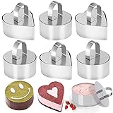 SUNSK Mousse Ringe Tortenring Kleine Dessertringe Backring Edelstahl Kuchenform Speiseringe Dessert Schimmel mit Drücker 6 Stück (Runde & Herz)