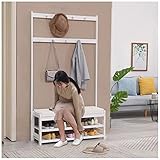 GKOKUS Kleiderständer Freistehend Mit Schuhbank Und Haken Eingangsbereich Garderobe for Wohnzimmer Badezimmer Flur (Color : Bianco, Size : 80 cm)