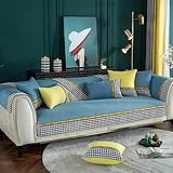 Couchdecken,Ecksofa-Bezug,Sofa Abdeckung,Chaiselongue-Sofabezug,Weicher Atmungsaktiver Sofaschoner,Sofabezug aus Baumwolle und Leinen,für 1/2/3/4 Sitzsofa,Blau,90×180cm