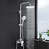 kisimixer Duschsystem mit Einhebelmischer - Regendusche Duschset mit 2 Strahlarten(8 Zoll), Duschkopf, 150cm Schlauch, Erstellbare Duschstange und Duscharmatur, Einhebel Mischbatterie Dusche set Chrom