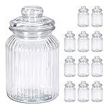 Murago - 12er Set Vorratsglas ca. 1000ml / ca. 19cm luftdicht Gewürz Glas Dosen Bonbonglas Bonboniere Behälter mit Deckel Candy Bar Vorratsgläser Große Gläser für Lebensmittel 1L Kekse