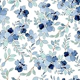 Keine Meterware, Stoffe zum Nähen für Kinder und Damen, 100% Baumwolle: 1m Baumwollstoff mit Blumen - kontrastreiche Hornveilchen - blau mint petrol weiß grau - Mädchen und Frauen Blumenstoff