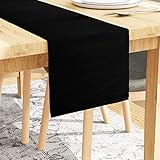 Encasa Homes Gerippter Tischläufer für 8 Seater-Esstisch – Solid Black, aus feiner Baumwolle 33x250 cm. Für Zuhause, Cafés, Restaurants und Hotels – Maschinen waschbar