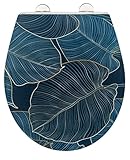 WENKO WC-Sitz Big Leaves, robuster Toilettensitz aus antibakteriellem Duroplast mit Absenkautomatik und rostfreier Fix-Clip Edelstahl Hygiene Befestigung, WC-Deckel mit Relief-Oberfläche, 38 x 44,5 cm