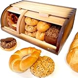 OSTENTO Brotkasten Holz mit Rolldeckel | Großer Brotkasten mit 2 rollbare Frontklappe für die Küche (44 x 27 x 16 cm) Perfekt für Brot, Brötchen, Kuchen und Kekse - Made in Europe