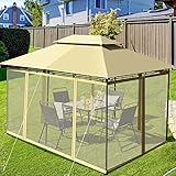 COSTWAY Pavillon Metall 3x4m, Gartenpavillon mit abnehmbaren 4 Seitenwänden, Gartenzelt Luxus, Festzelt Partyzelt Stabil, fürs Picknicken, Grillen, Hochzeiten (Beige)