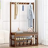 AARONG Kleiderständer, Hängeregale, 2-stöckig, Garderoben- und Schuhregal für den Eingangsbereich, Organizer, Eingangsbank mit Garderobe, freistehender Garderobenständer mit 9 Kleiderbügelhaken aus