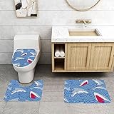 Set 3 Teilig Badvorleger Futtersuchender Hai Bedruckt Teppiche Und Toilettendeckel Wasserabsorbierend Weiche Badgarnitur Badematten, Für Badezimmer, Badewanne