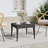 Tidyard Beistelltisch Gartentisch Couchtisch Balkontisch Holztisch Blumenhocker Gartenmöbel Schwarz 50x50x38 cm Poly Rattan und Hartglas