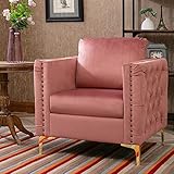 LERFAN Relaxsessel Moderner Samtstuhl Chesterfield-Sessel Ohrensessel Einzelsessel Lesesessel, Bequemer XXL Sessel mit Kissen, Modische Nieten und Getuftete Knöpfe mit goldenen Metallbeinen Rosa