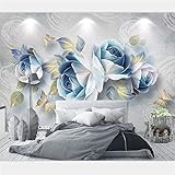 Individuelles 3D-Wandbild In Beliebiger Größe - Blau Geprägte Rosenblüte Foto-Wandmalerei, Wohnzimmer, Schlafzimmer, Hotel, Tapete, Heimdekoration, Abziehen Und Aufklebe 300 (Breite) x 210 (Höhe) cm