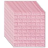 URCheers 10 Stück 3D Tapete Wandpaneele Selbstklebend, Nachahmung Ziegelmuster Kindergarten Hintergrund Wanddekoration Feuchtigkeitsbeständige Tapeten für Badezimmer Balkon Küchen, 77 x 70 cm (Pink)