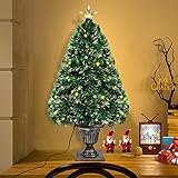 Yznahre 90CM Künstlicher Weihnachtsbaum - Weihnachtsbaum Glasfaser mit Warmweiß LED Beleuchteter, Grün PVC Tannenbaum Christbaum Weihnachtsbaum mit Beleuchtung Weihnachtsdeko