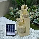 LNYXQX Wasserbrunnen im Freien 4-stufiger Wasserfallbrunnen Solarwasserfunktion Gartenstatue LED-Leuchten im Freien