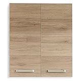 Pelipal Badezimmer Hängeschrank Quickset 313 in Sanremo Eiche Terra quer Nachbildung, 60 cm breit | Bad Wandschrank mit 2 Türen und 2 Einlegeböden