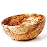das Olivenholzbrett Obstschale aus Olivenholz rund, Holzschale, Brotschale aus Holz, Salatschüssel, Jede Schale kann in Farbton, Maserung stark vom Foto abweichen - eben Olivenholz, 24cm Durchmesser