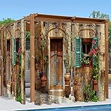 Syhi Qlty Outdoor Vorhang Wetterfest, Verdunkelungsvorhang Sonnenschutz Sichtschutz Vorhänge für Garten Terrasse Balkon Pavillon Pergola, 2 Stück 132 x 213 cm, 3D Blume Haus