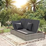 JUNZAI Sonnenliege mit Auflagen, Strandliege, Gartenliege, Liege, Liegestuhl, Saunaliegen, Terrassenliege, Sonnenstuhl, Poly Rattan Dunkelgrau