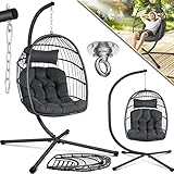 KESSER® Hängesessel Jungle mit Gestell Stahl Hängekorb Sessel Großen Kissen + Decken Halterung - Hängeschaukel Hängesitz Indoor - Outdoor Schaukel Hängestuhl für Kinder und Erwachsene, Anthrazit