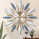 Lafocuse Gold Wanduhr Groß Metall, Lautlos Wanduhr Modern, Kreative Strahlende Federn, Ohne Ticken Art Deko für Wohnzimmer Schlafzimmer Küche 56cm