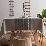 Plenmor Baumwoll-Leinen Tischdecke für rechteckige Tische solide Gitter-Stickerei Tischbedeckung für Küche Esstisch Dekoration (Grau, 140 x 250 cm)