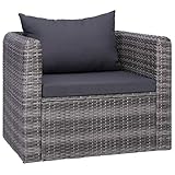 vidaXL Gartenstuhl Polster Kissen Gartensessel Sessel Balkonstuhl Rattanstuhl Rattansessel Relaxsessel Stuhl Gartensofa Gartenmöbel Poly Rattan Grau