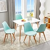 FURINTABLE Tisch und Stühle Set,Holztisch Esszimmertisch Weiß Rechteckig mit 4 Grün Stühlen,für Esszimmer Wohnzimmer Cafe BüroKüche Schlafzimmer