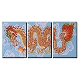 Honony 3-teiliges Poster-Set Orientalischer Drache Leinwand Bilderrahmen 50x70cmx3 Stück abstrakter Kunstdruck Wanddekoration für Schlafzimmer, Küche, Esszimmer und Büro