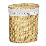 HOMCOM Wäschekorb aus Weide Weidenrute Wäschebox Wäschesammler geflochten mit Wäschesack mit Deckel Natur 100L 51 x 38 x 57 cm