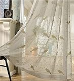SLOW SOUL 2er Set weiß 3D elegant gestickte Vögel Luxus Gardinen für Schlafzimmer Wohnzimmer Bauernhaus Gardinen Vorhang mit Stangentasche 132 x 160 cm (B x H)