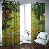 Van Gogh Grüne Pflanze Landschaft Vorhänge Extra Langer Raum Verdunkelung Landschaft auf dem Hügel Drucken Design Fensterpaneel Set mit 2 Paneelen 300x250cm