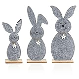 com-four® 3X Deko Aufsteller für Ostern - Niedliche Filz-Osterhasen - Osterdeko zum Hinstellen - Osterdekoration aus Holz und Filz (03 Stück - 30 und 43cm)