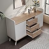 Sweiko Kommode mit 2 Türen und 3 Schubladen, Rattan Türkommoden mit Schubkasten, Sideboard mit Verstellbare Ablage, Schubladenkommode Holz Mehrzweckschrank für Flur Schlafzimmer Wohnzimmer Badezimmer