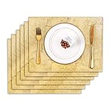 MAONAME Goldfarbene Tischsets 6er-Set, Folien-Tischsets für Esstisch, Holz-Tischsets, hitzebeständige Tischsets für Küche, Esszimmer, 35,1 x 15 cm