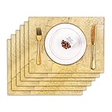 MAONAME Goldfarbene Tischsets 6er-Set, Folien-Tischsets für Esstisch, Holz-Tischsets, hitzebeständige Tischsets für Küche, Esszimmer, 35,1 x 15 cm