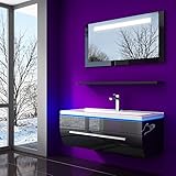HOMELINE 70 cm Schwarz Badmöbelset Vormontiert Badezimmermöbel Waschbeckenschrank mit Waschtisch Spiegel mit LED Hochglanz Lackiert Homeline1