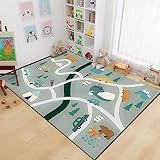 Dekorative Teppiche Für Grün Teppich Salon Grün Cartoon-Autobahn Muster Teppichboden Für Das Schlafzimmer Langlebig Waschbare Teppich 160X230Cm Teppiche Für Kinderzimmer Wohnzimmer 5Ft 3''X7Ft